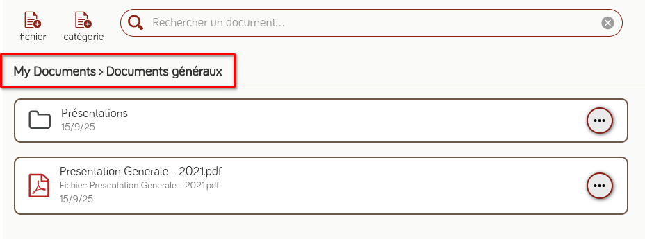 Naviguer dans une catégorie de documents