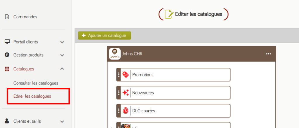 menu editer catalogues