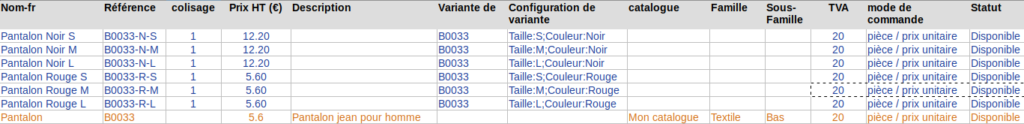 Produit avec deux options