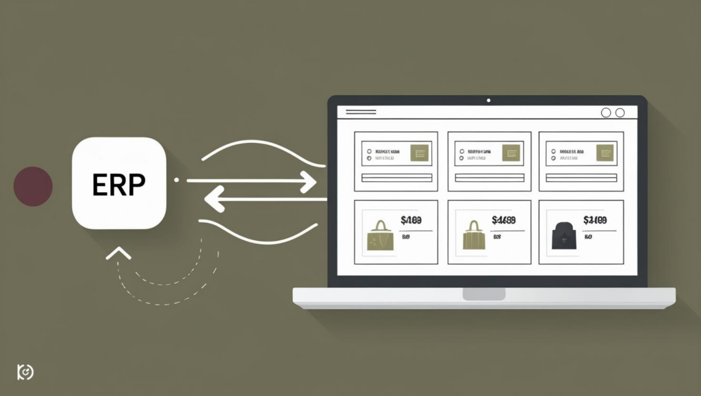 Illustration du lien entre un ERP et un site web B2B avec synchronisation automatique des pages produits