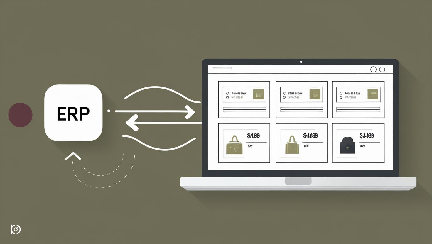 Illustration du lien entre un ERP et un site web B2B avec synchronisation automatique des pages produits